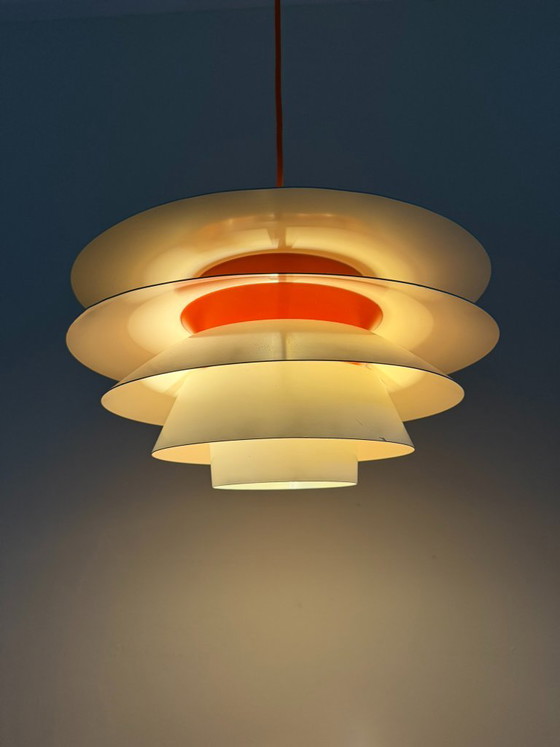 Vintage Verona pendel 5 disks - Nordisk Solar Compagni - Sven Middelboe, Pendant lamps, Aluminium, Orange (photo 5 of 13)