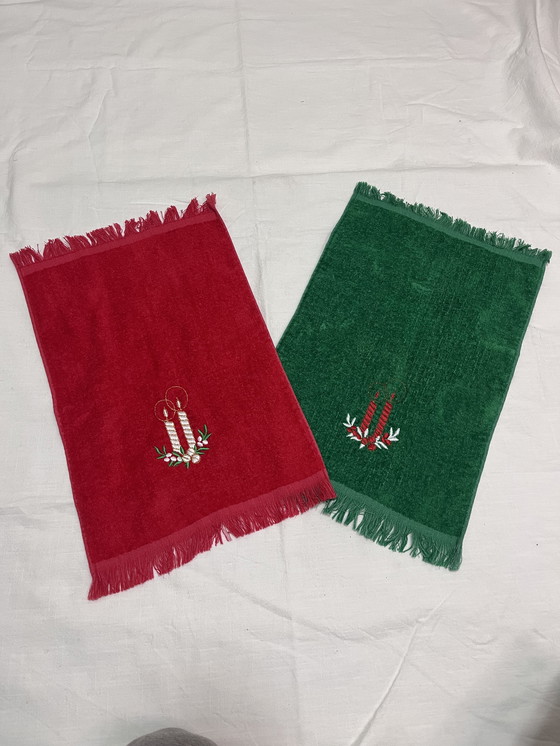 Image 1 of 2x asciugamani per ospiti Vintage Cannon Natale (prodotti negli USA)