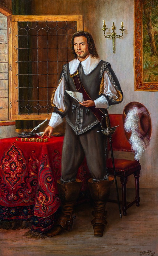 Original Oil Painting Aramis's Golden Dreams - Based on A. Dumas's "The Three Musketeers" – schilderijen tekeningen, Canvas