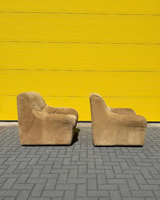 Set di Poltrone lounge vintage in camoscio – anni '70 – Pelle (photo 4 of 18)