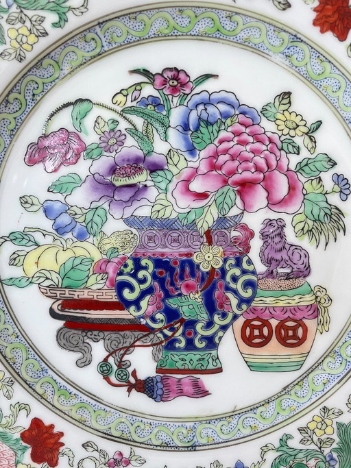 assiette chinoise vintage Da Qing Qianlong Famille Rose style