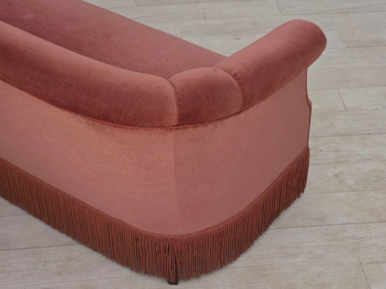 Anni '60, Divano danese 2 posti, velluto d'arredamento rosa originale. – Divani 2 posti, Velvet, Wood (photo 13 of 21)