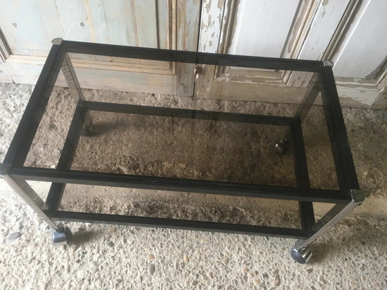 Metal coffee table with smoked glass. – Chrome, Vintage (photo 5 of 15)