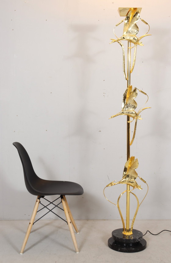 Image 1 of Hollywood Regency vloerlamp/vloerlamp met vogelfiguren van Lanciotto Galeotti, L'Originale, Italië, jaren 1980