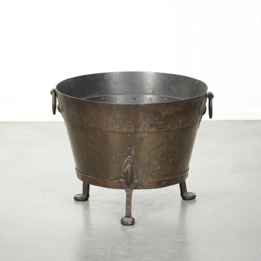 Unieke En Bijzondere Antieke Koperen Ketel/Bak Voor Haardhout
