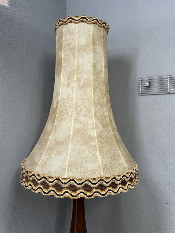Image 1 of Vintage standing lamp with classic shade and wooden base