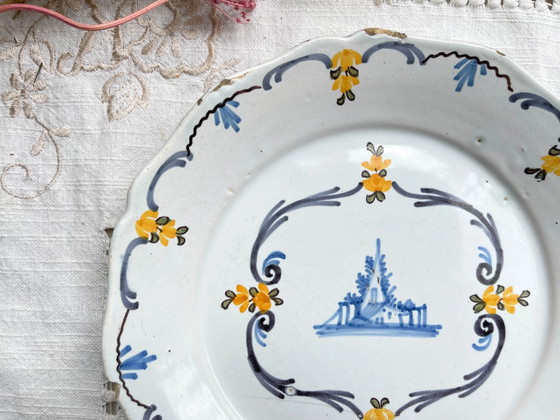 Antique French Faience Plate 18th Century NEVERS Landscape Motif – Crockery (photo 2 of 7)