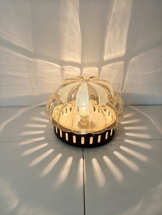 Image 1 of XXL Vintage Clear Glass Ceiling Light / Mid Century Modern Sconce / Flush Mount Wall Lamp / Hand Blown Glass / Yugoslavia / 1970