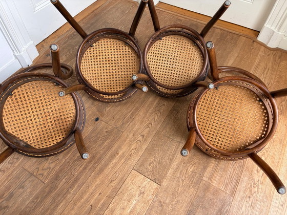4x Thonet no 14 style chairs with excellent webbing seat, ZPM Radomsko, Dining chairs, Rattan, Wood, Beige (photo 10 of 10)