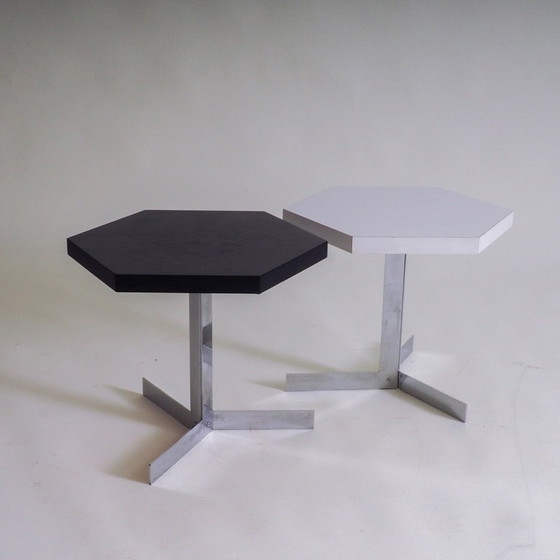 Image 1 of Set of 2 Octagonal Black & White Side Tables