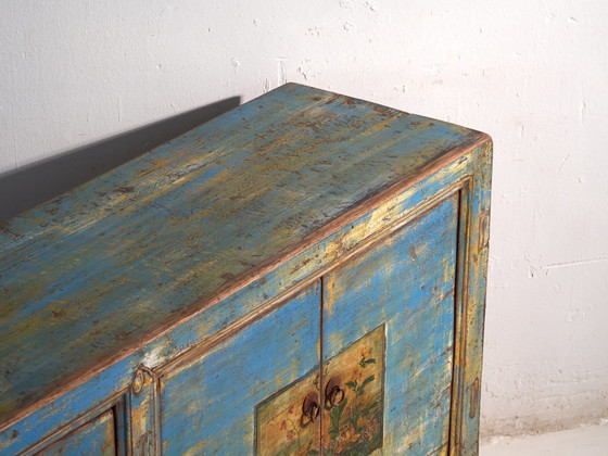 Antique entrance sideboard in blue and yellow (c.1920) (photo 21 of 40)