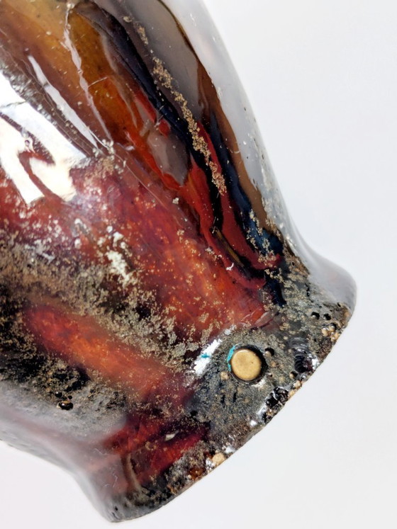 Image 1 of Anfora in ceramica vintage, smalto Fat Lava, decorazione da mensola in stile boho di metà secolo.