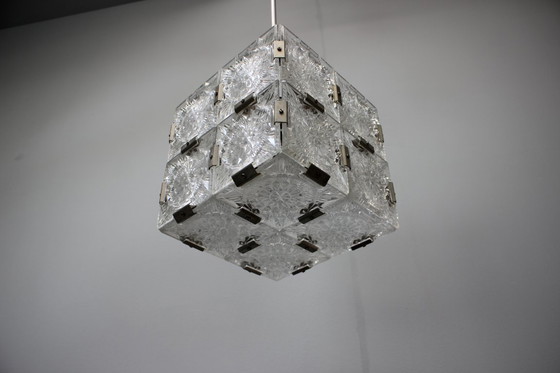 Image 1 of Pendentif carré en verre transparent de Mid Century par Kamenicky Šenov, années 1960, Tchécoslovaquie