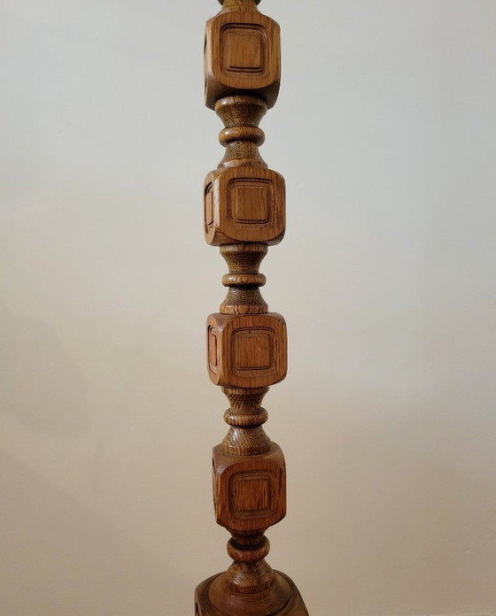 Image 1 of Mid-Century Brutalist floor lamp in oak and brass