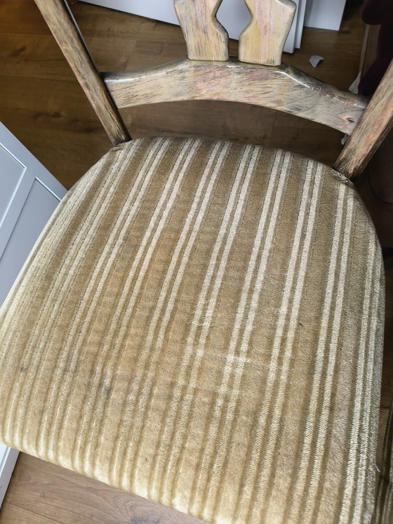 Image 1 of Art Deco wooden chairs with green velvet upholstery, 2x