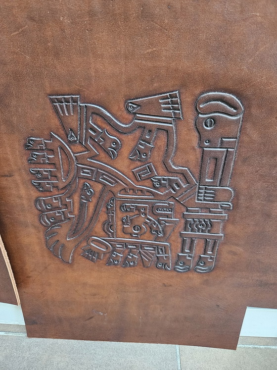 Image 1 of Set van 4 Vintage Leren Wandpanelen/Meubelinzetten Stijl Angel Pazmino 