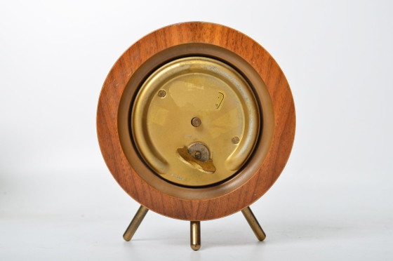 Image 1 of Mid Century Clock by Kienzle / Teak & Brass / Tripod Desk, Table or Shelf Clock / Germany, 1960's