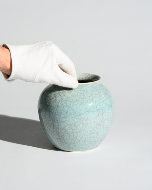 Krakelee-Glasur-Kunstkeramikvase Villeroy & Boch Mettlach Deutschland ca. 1920er–30er Jahre