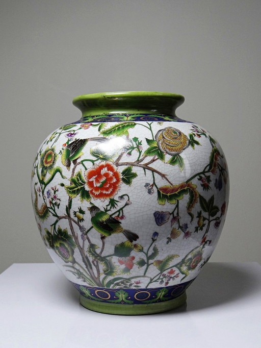 Vase boule faïence craquelé chinoiserie vintage années 60-80