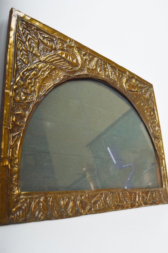 Image 1 of Antique Art Nouveau Peacock Photo or Postcard Display Frame / Belgium, 1900–1920 / Repoussé Brass