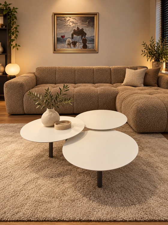 Table basse design Leolux Ninfea avec 3 plateaux pivotants, Tables basses, Bois, Métal, Gris (photo 2 sur 14)
