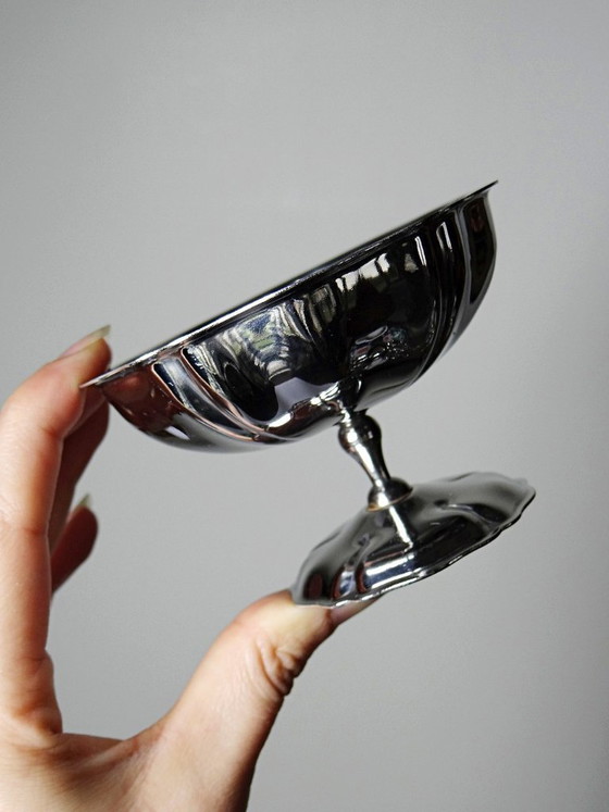 Image 1 of 6 Vintage-style bistro-style stainless steel dessert bowls on feet