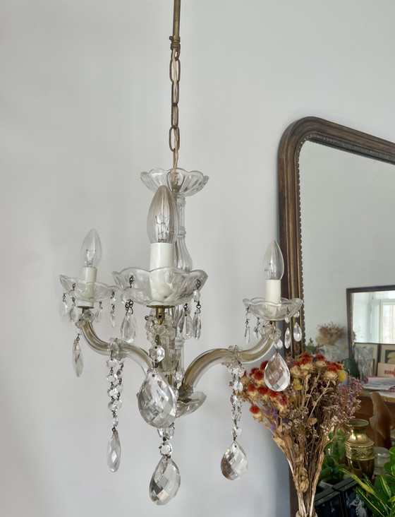 Image 1 of Lampadario con nappe in bronzo e vetro