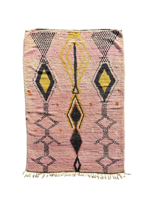Marokkanischer Teppich in Rosa und Gelb 200x310 cm - Handgewebter Berberteppich mit geometrischen Mustern, Bohemian Tribal Area 