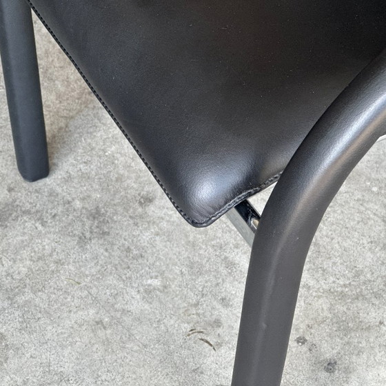 Image 1 of Set of 4 Leolux Cimarrone dining chairs – black leather & chrome