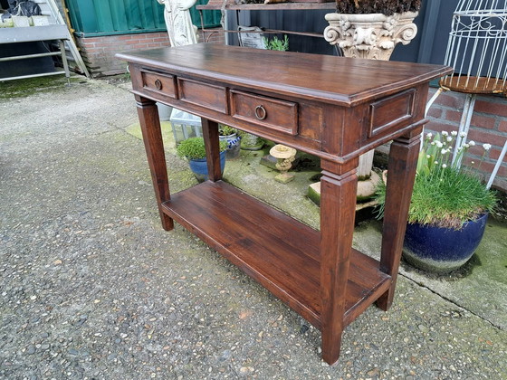 Image 1 of Colonial teak side table, wall table, console, dim. 100x40cm and 75cm high.
