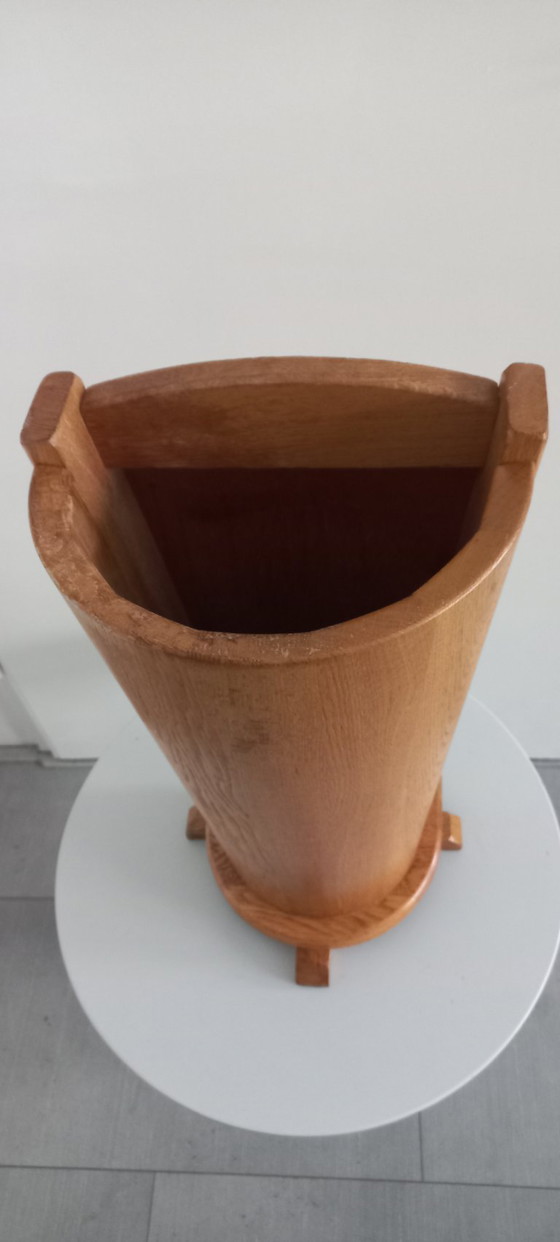 Image 1 of Vintage retro brutalist eiken houten paraplubak jaren '70