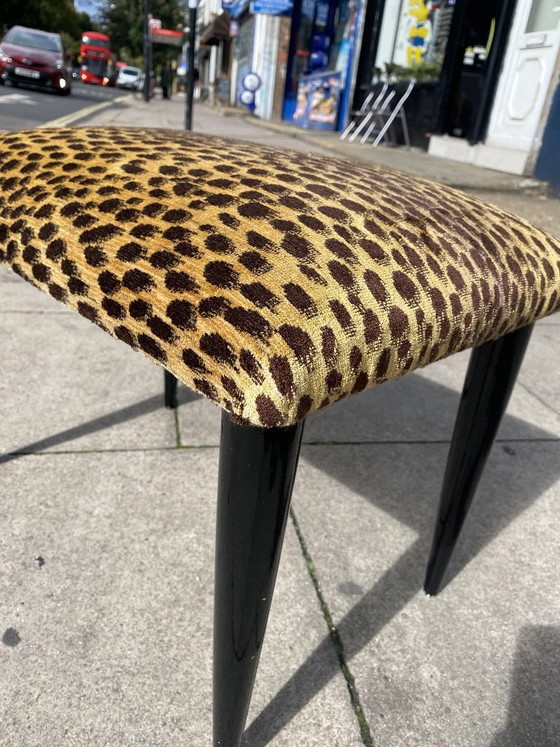 Image 1 of Paolo Buffa 1950s Italian Ebonized Stool In Jim Thompson Silk Cheetah Velvet Animal Midcentury Modern Restored And Upholstered