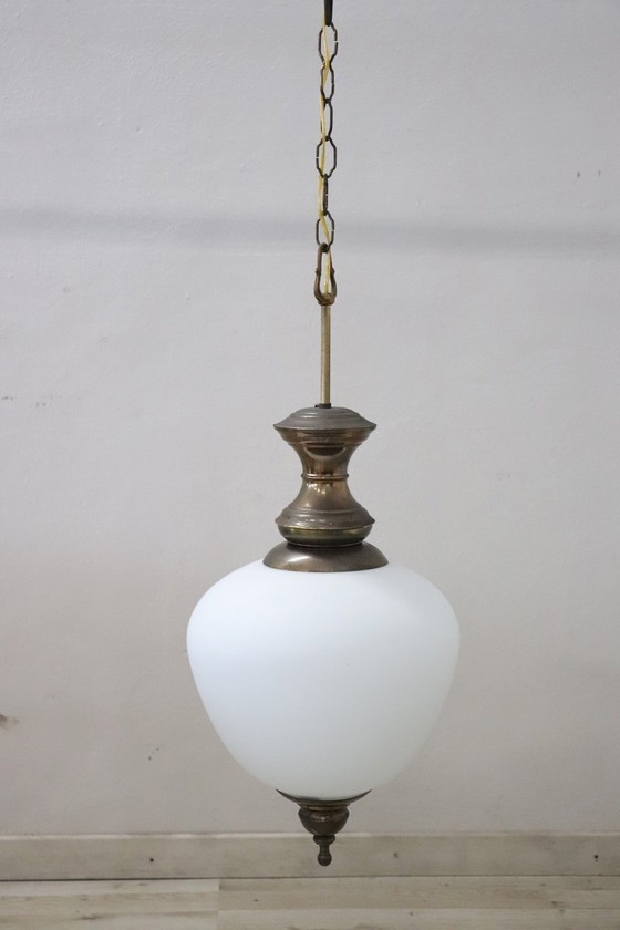 Image 1 of Hängeleuchte aus Messing und Glas, 1960er Jahre