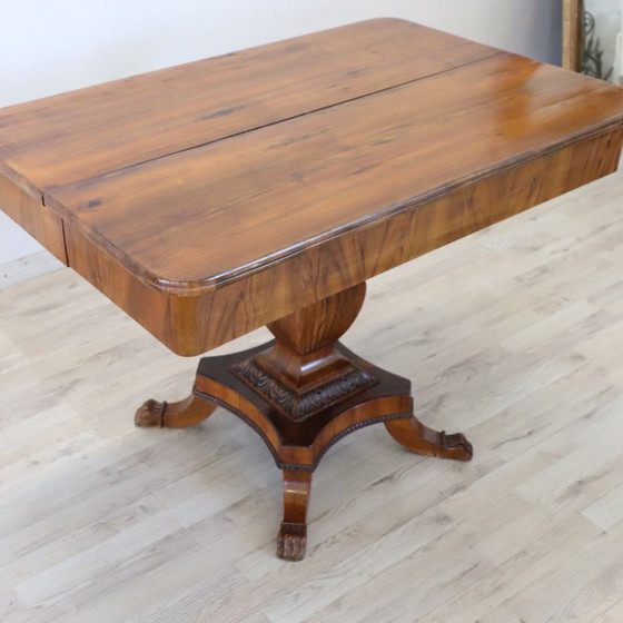 Image 1 of Table d'appoint ou table à thé ancienne en noyer, à un tiroir, extensible, Italie, XIXe siècle