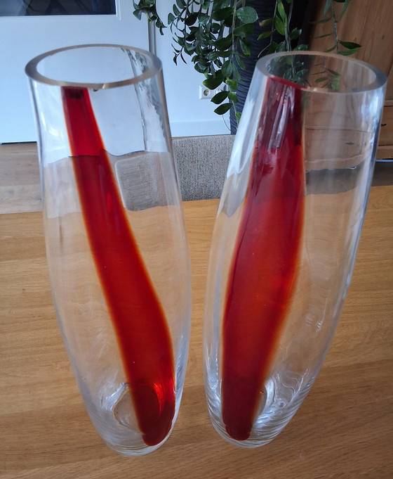 Image 1 of 2 glass vases with red accents