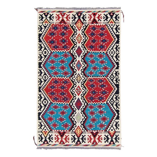 Afghaans Kilim Vloerkleed | Handgesponnen Natuurlijke Wol | Handgeweven Platgeweven Vintage | Handgemaakt Wollen Tapijt | 76