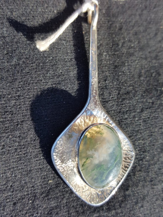 Image 1 of Sieraad, hanger, zilver, grijsgroene agaat, jaren '60