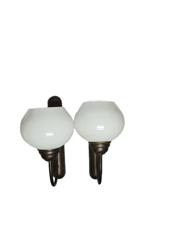 Art Deco wandlamp, Polen, jaren 1950, set van 2 – Wandlampen, Glass, Metal (photo 8 of 8)