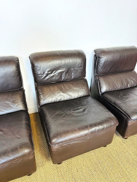 Image 1 of Canapé Modulaire et fauteuil vintage en Cuir, Allemagne, 1970, Set de 4