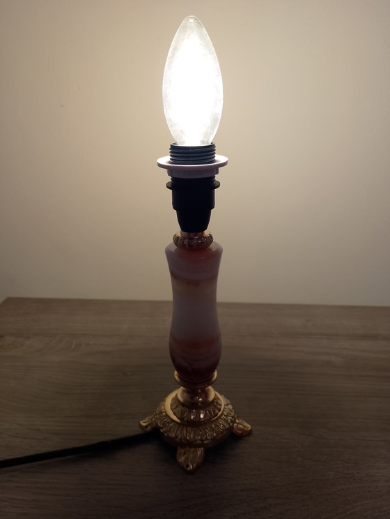 Image 1 of Vintage lamp van brons, onyx en glasvezel, volledig gerestaureerd.