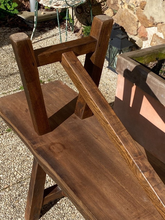 Image 1 of Pair of elm benches for a rustic brutalist farmhouse table, 1950s