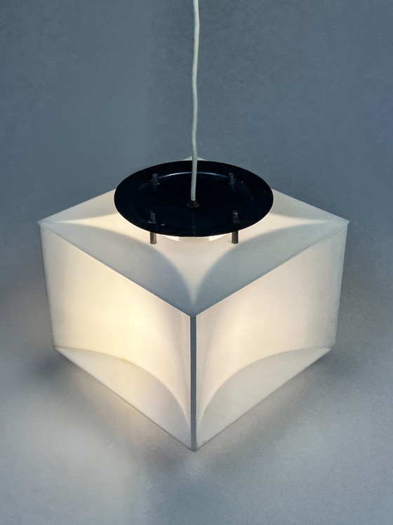 Suspension Cube Blanc Vintage, Space Age, Années 1970 – Métal, Plastique (photo 8 of 18)