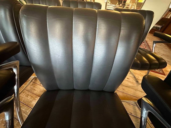 Image 1 of Set of 6 Vintage Walter Knoll ‘Art Collection’ Dining Chairs – Black Leather & Chrome