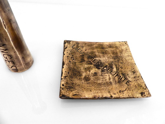 Image 1 of Brutalist bronze ashtray and candleholder set, France, circa 1980