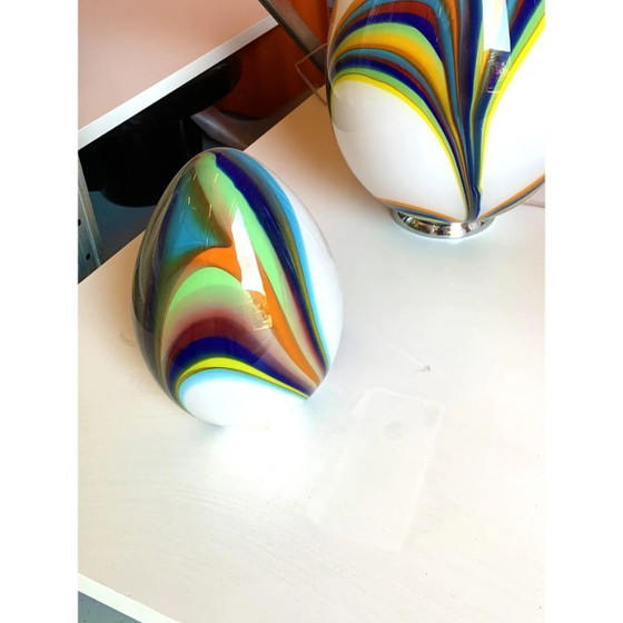 Image 1 of White Egg Table Lamp in Murano-Style Multicolored Glass