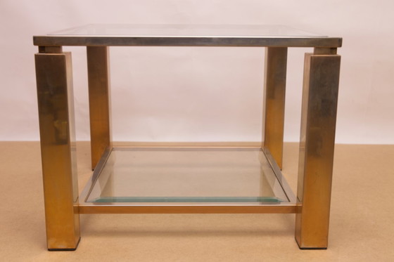 Image 1 of Quadratischer Beistelltisch aus 23-karätig vergoldetem Glas von Belgochrom mit zwei Ebenen