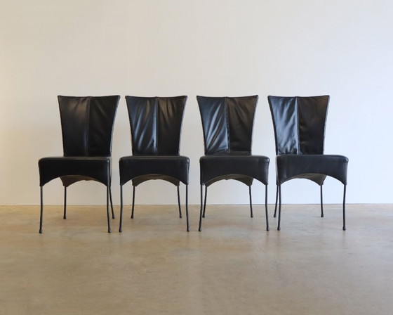 Image 1 of 4 sedie da pranzo in pelle nera