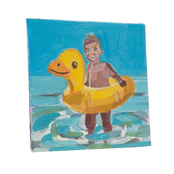 Image 1 of Day at the Seaside, Boy, Contemporary Impressionism in Miniature, 10x10cm; Sandra Kolondam