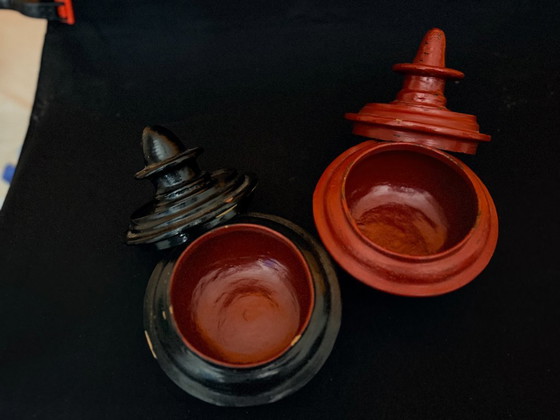 Two Burmese Alms Bowls, Burmese Lacquerware, Decorative Objects, Bamboo, Black, Aziatisch (photo 10 of 13)