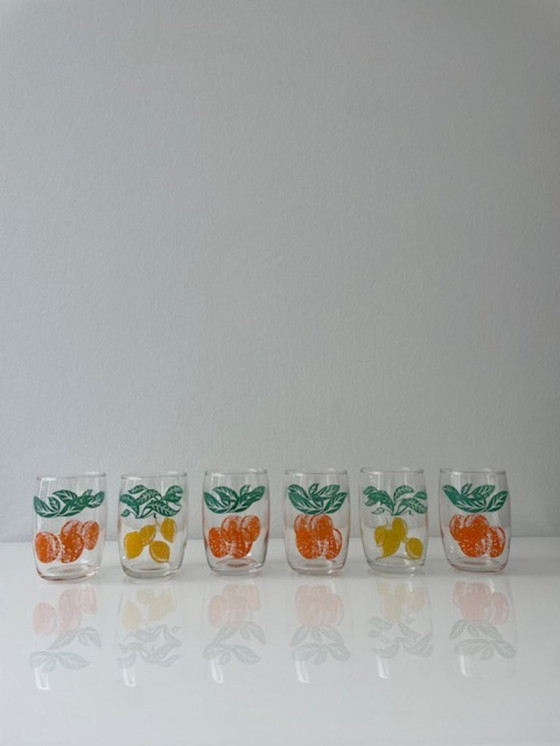Image 1 of 6x Retro lemonade glasses with citrus fruit decorations